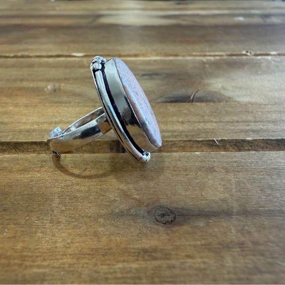 Vintage Style Genuine Feather Jasper Gemstone Ring Size 5 Silver 925 Plated Boho - Picture 3 of 3